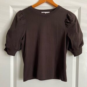 FRAME Draped Femme Puff Short Sleeve Tee Brown Organic Cotton Top Size S/P